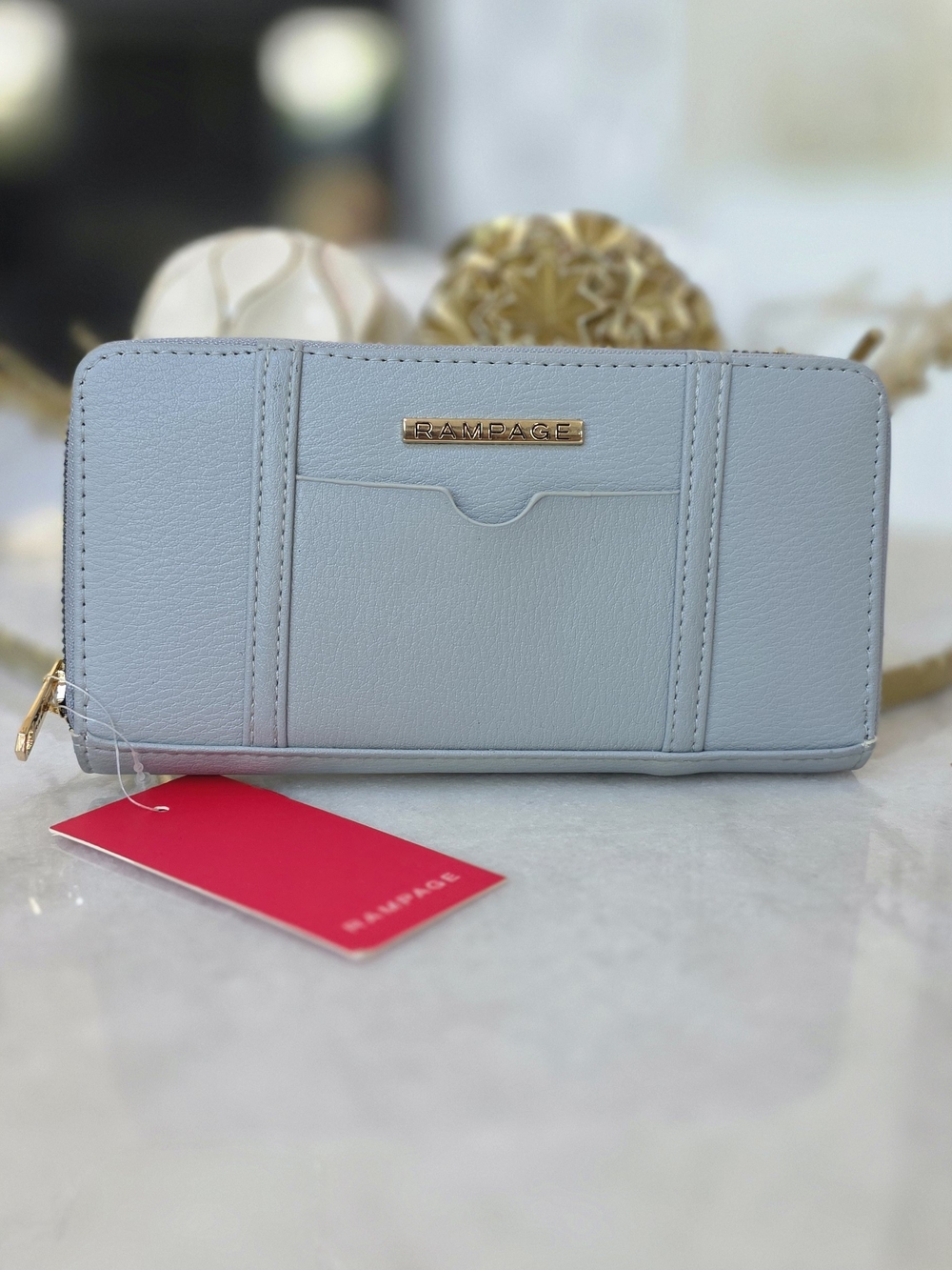 Rampage Pale Blue Zip-Around Wallet with Gold Hardware NWT